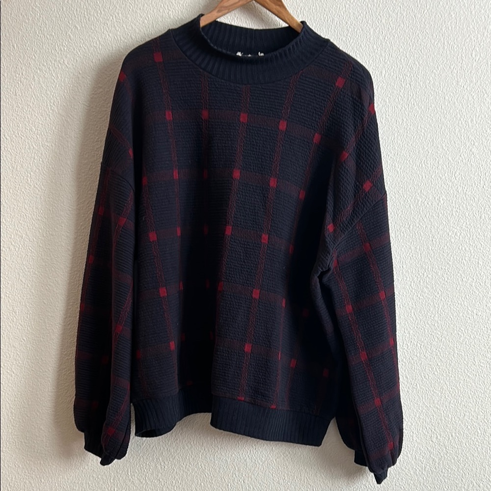 Porridge/ Anthropologie Black and Red Crew Neck Sweater with Ribbed Cuffs